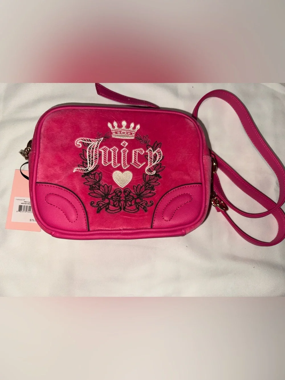 Juicy Couture Pink Flash Heritage Velour Crossbody Bag NWT Y2K